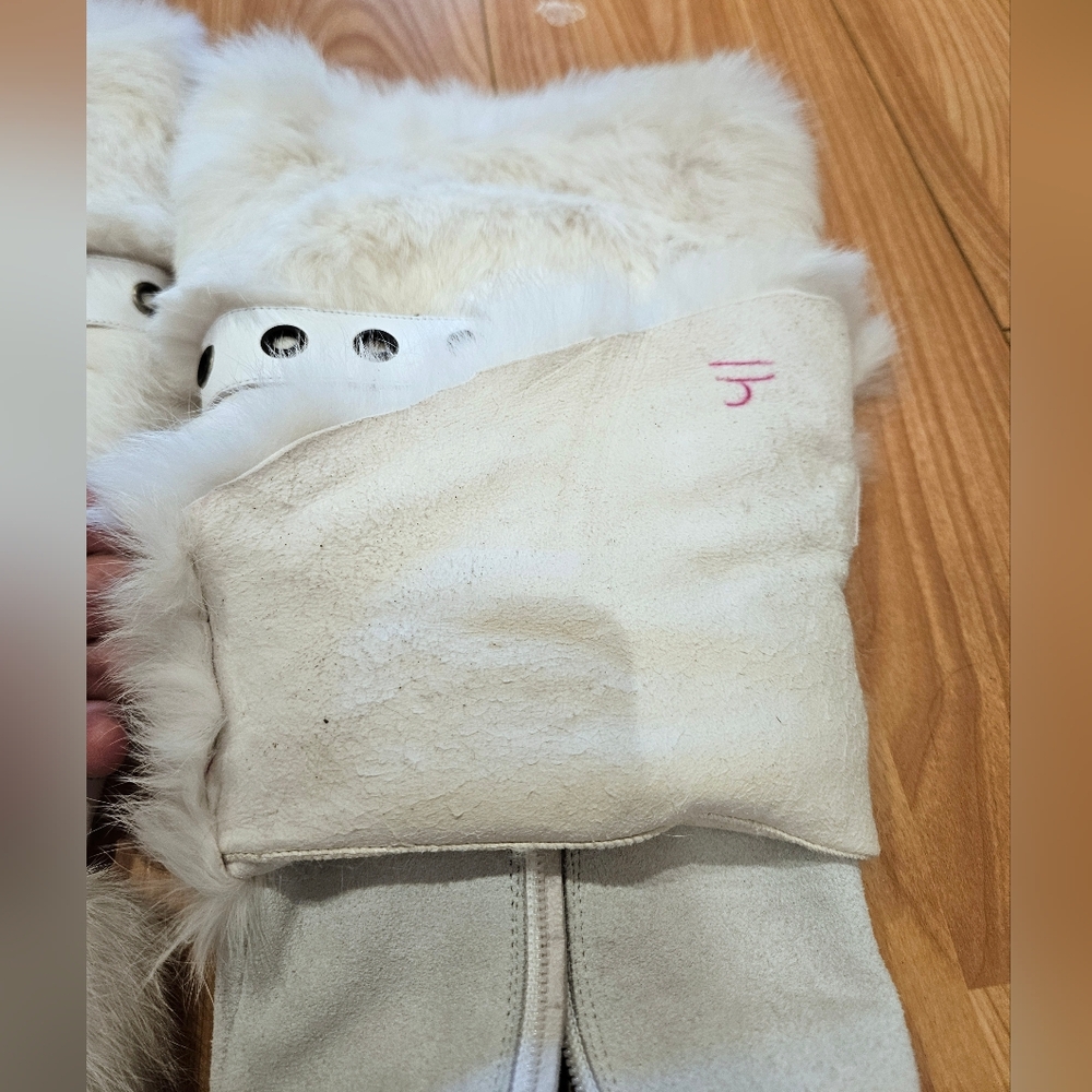 RARE Y2K El Dantes Platform Knee High Boots White Rabbit Fur Chunky EU 41 US 10 - Picture 7 of 16